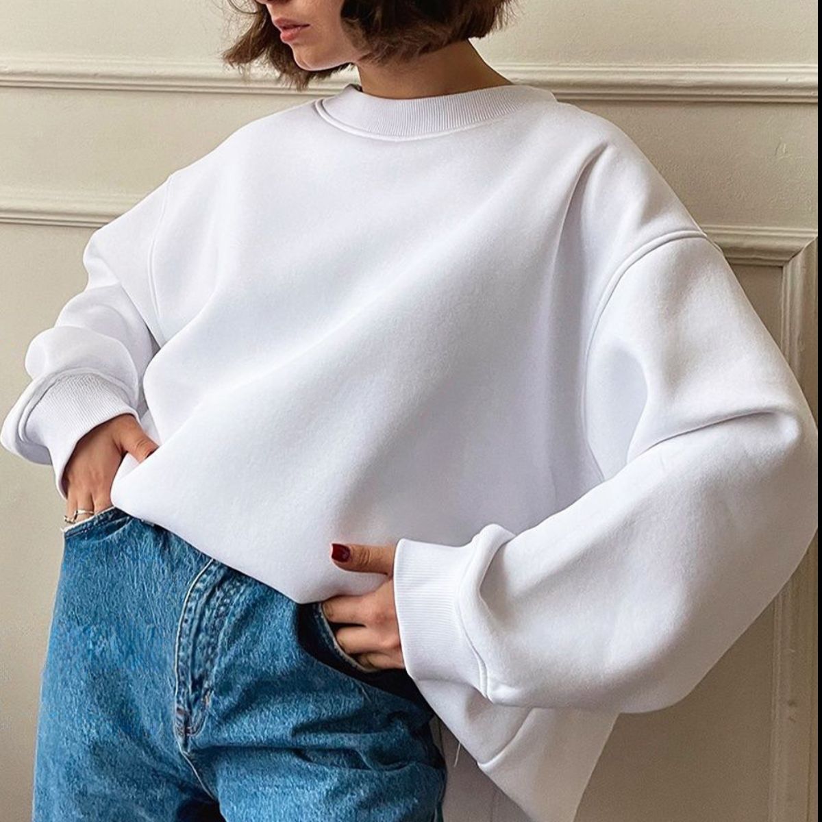 Oversize Round Neck Dropped Shoulder Sweatshirt BLUE ZONE PLANET