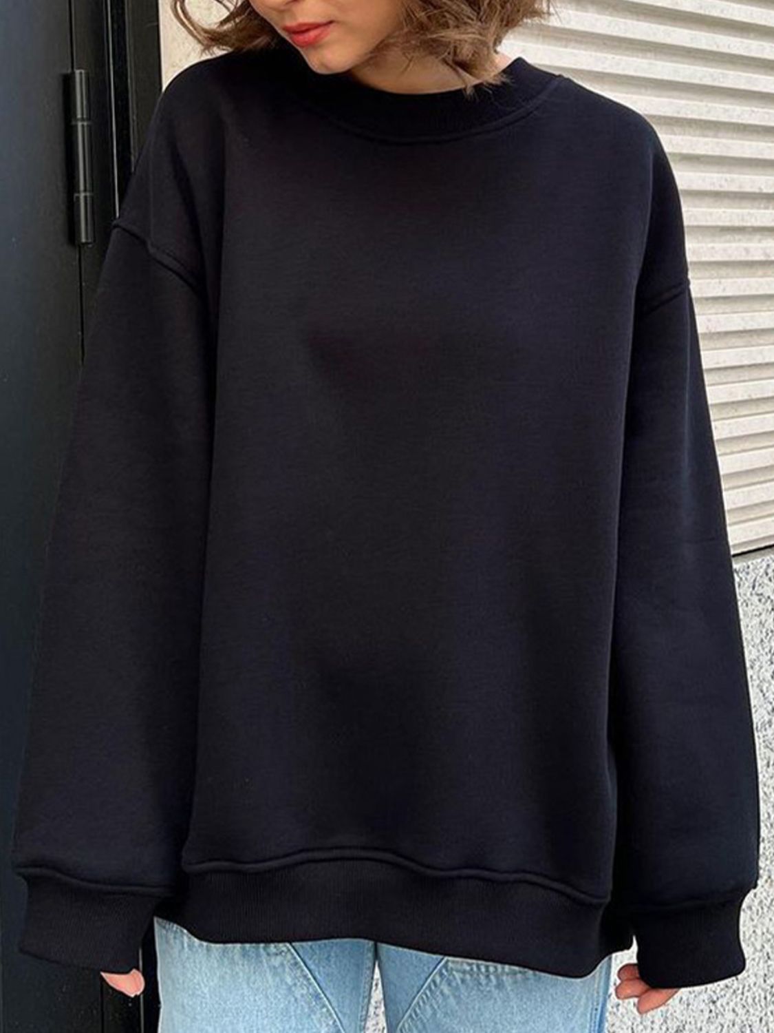 Oversize Round Neck Dropped Shoulder Sweatshirt BLUE ZONE PLANET