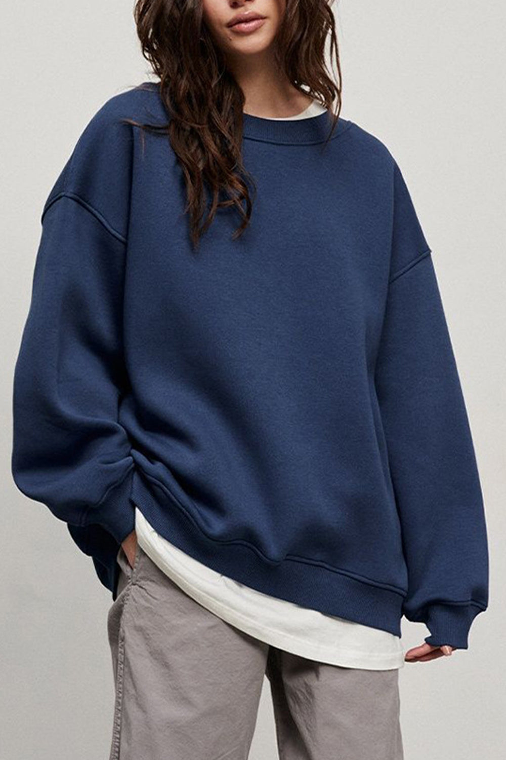 Oversize Round Neck Dropped Shoulder Sweatshirt BLUE ZONE PLANET