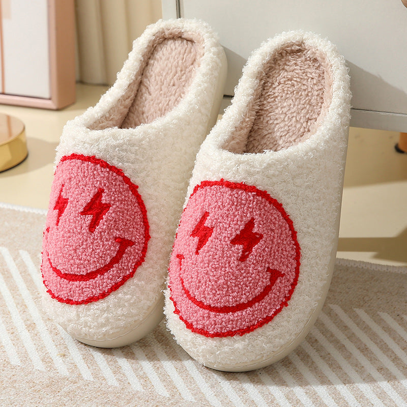 Blue Zone Planet | Lightning smiley face cotton slippers indoor home autumn and winter warm slippers-SHOES-[Adult]-[Female]-Pink-36/37-2022 Online Blue Zone Planet