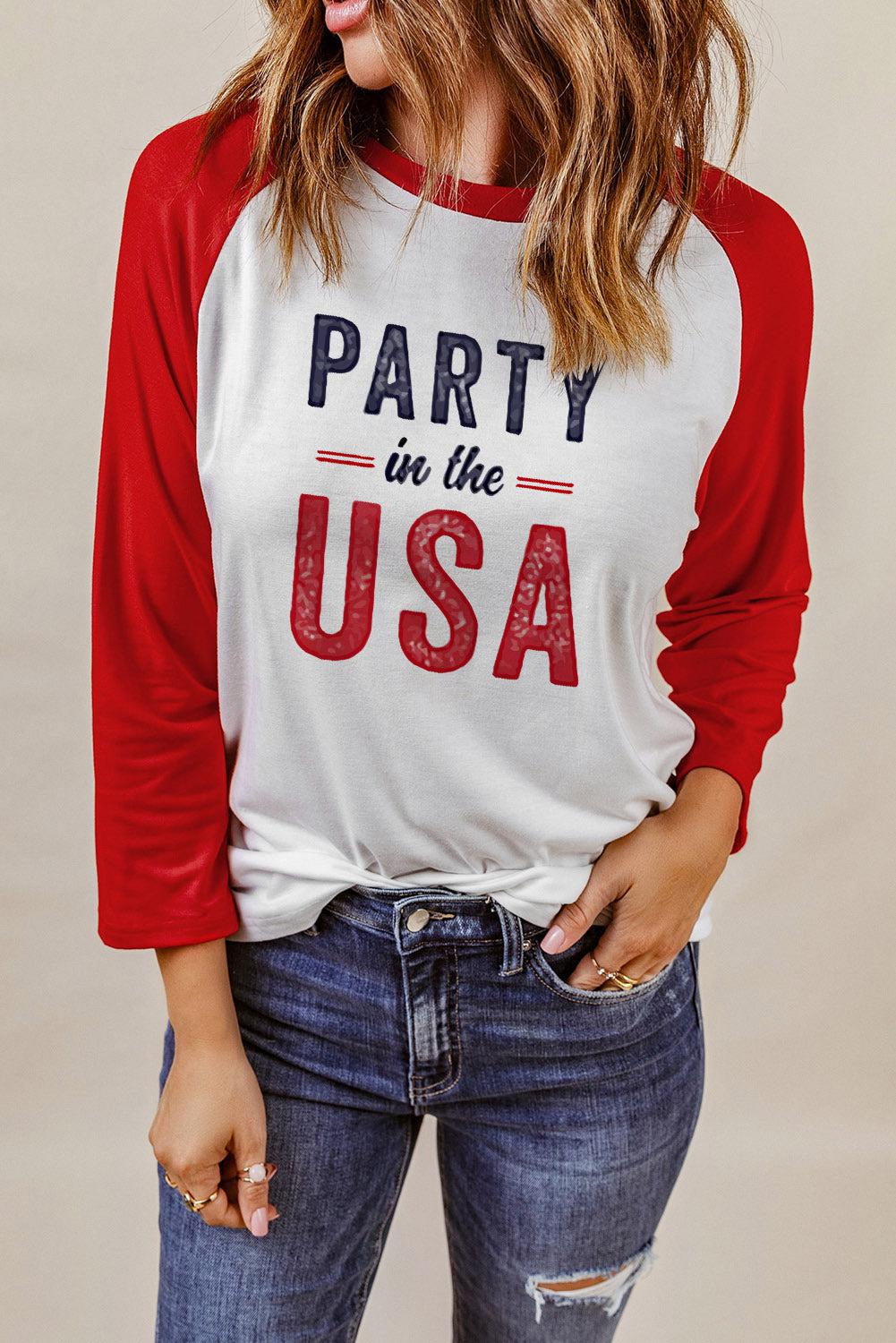 PARTY IN THE USA Graphic Raglan Sleeve Tee BLUE ZONE PLANET