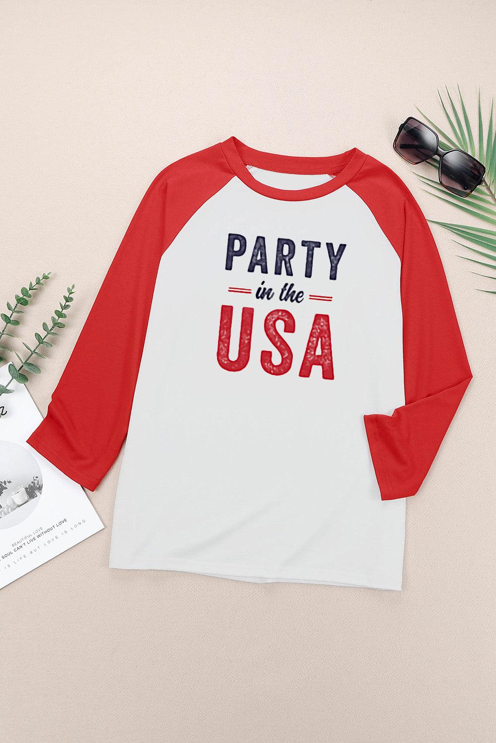 PARTY IN THE USA Graphic Raglan Sleeve Tee BLUE ZONE PLANET