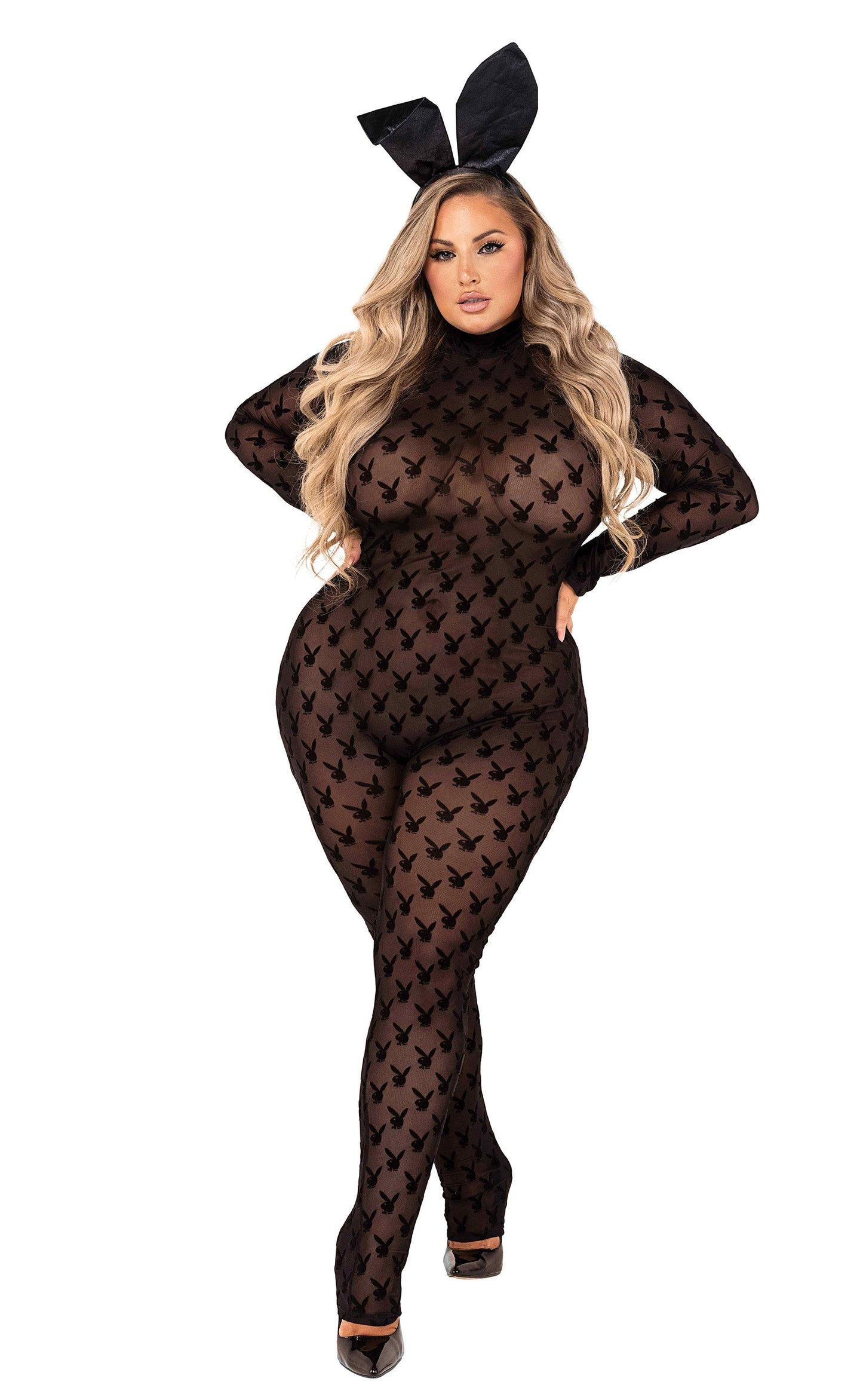 Blue Zone Planet | 2 Piece Sheer Playboy Bunny Bodysuit-TOPS / DRESSES-[Adult]-[Female]-2022 Online Blue Zone Planet