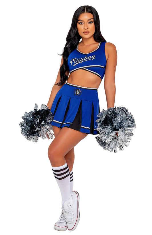 3 Piece Playboy Cheer Squad-Costumes-[Adult]-[Female]-Blue/Black-S-2022 Online Blue Zone Planet