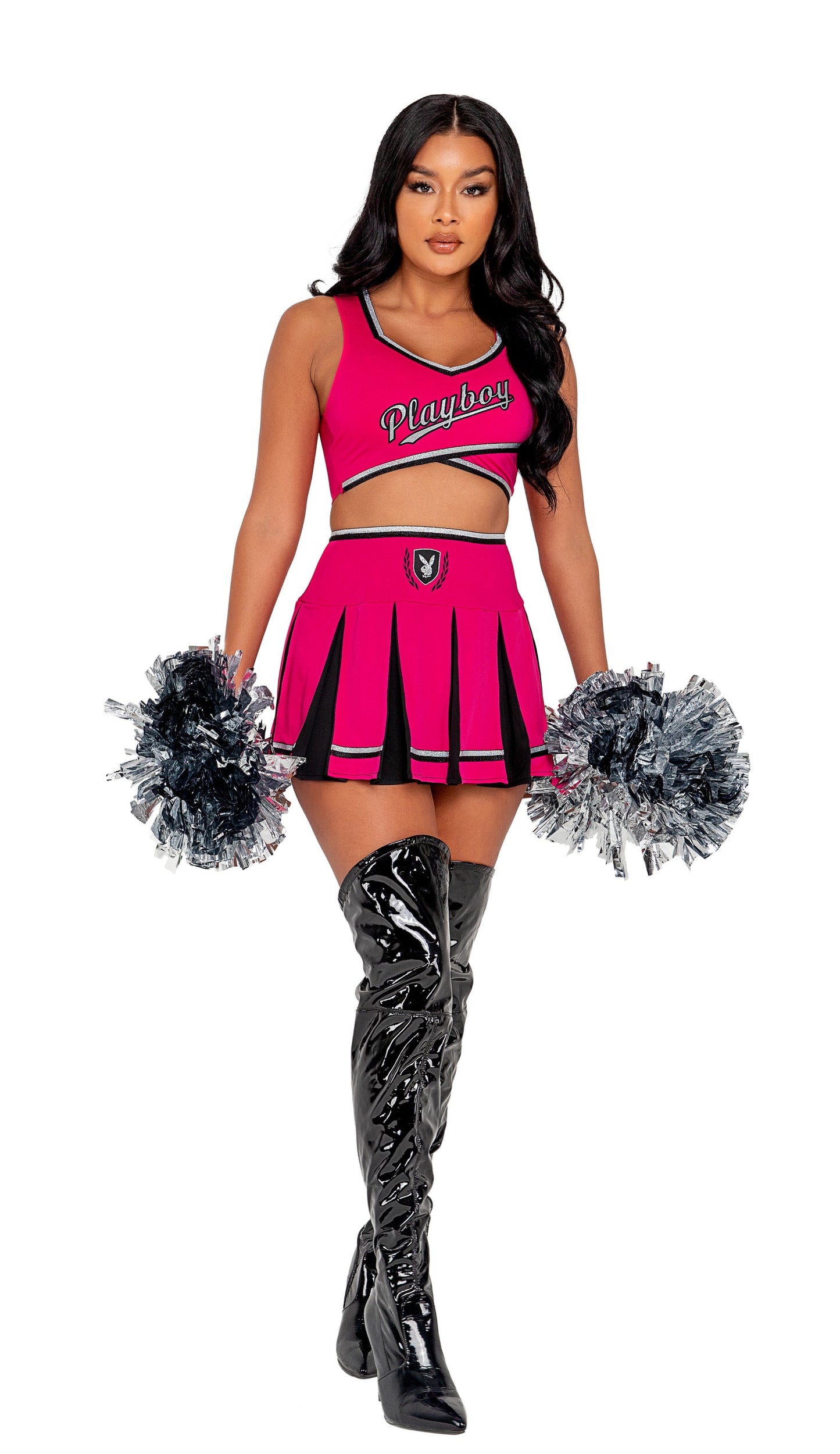 3 Piece Playboy Cheer Squad-Costumes-[Adult]-[Female]-Pink/Black-S-2022 Online Blue Zone Planet