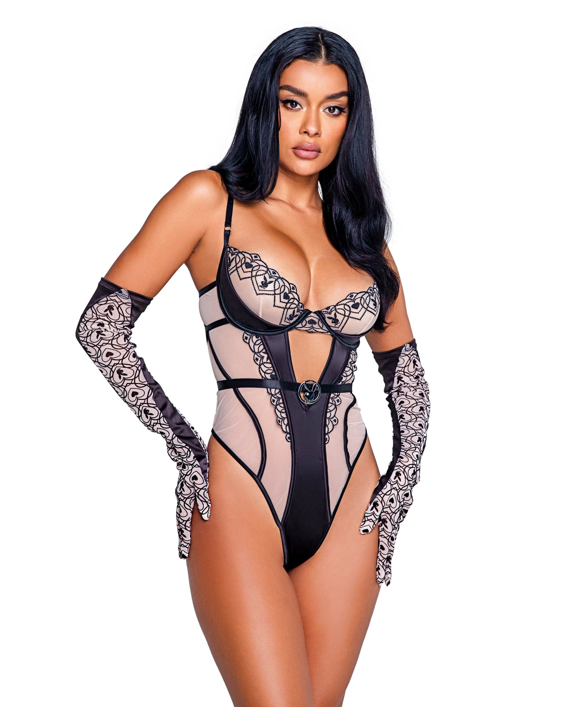 Blue Zone Planet | Playboy Bunny Kiss Teddy-LINGERIE-[Adult]-[Female]-X-Small-Black/Nude-2022 Online Blue Zone Planet