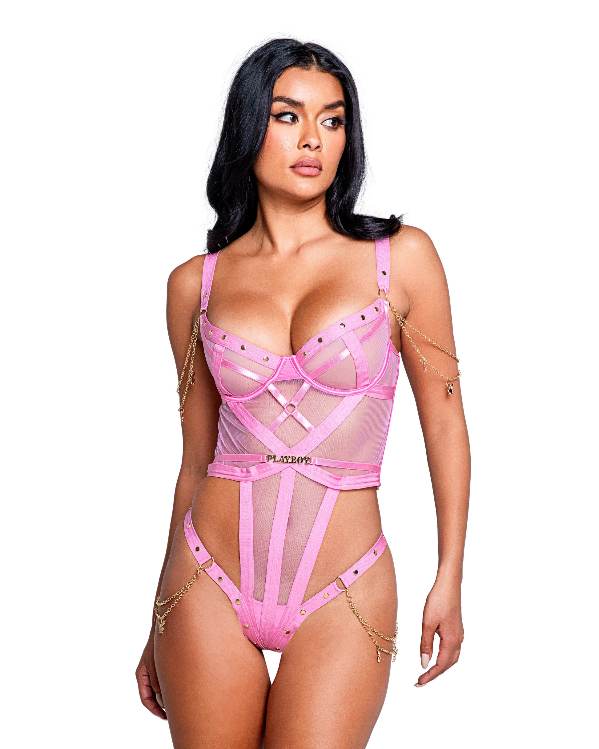 Playboy Charm Teddy-Lingerie-[Adult]-[Female]-Pink/Gold-S-2022 Online Blue Zone Planet