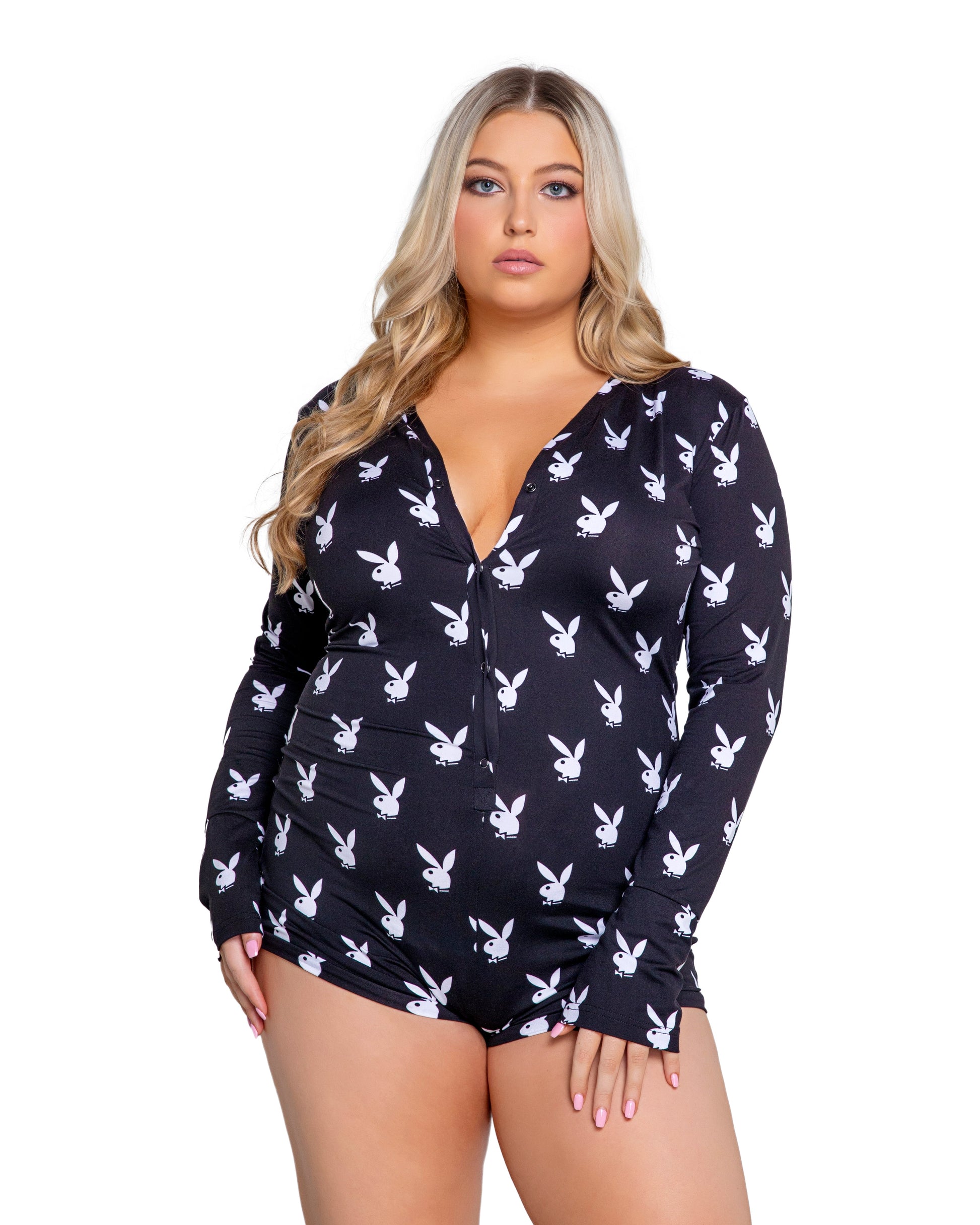 Blue Zone Planet | Playboy Slumber Bunny Romper-[Adult]-[Female]-1X/2X-Black/White-2022 Online Blue Zone Planet