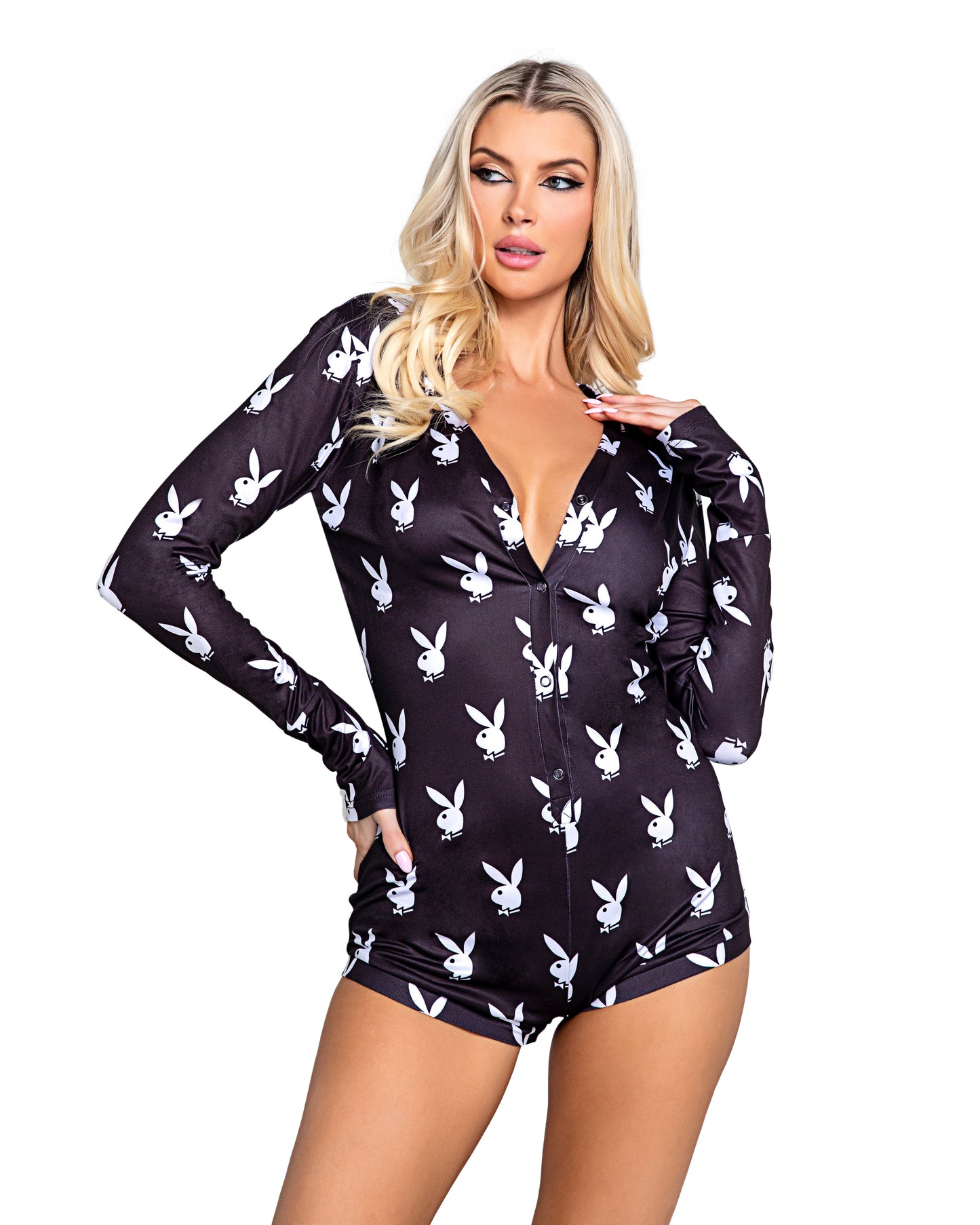 Blue Zone Planet | Playboy Slumber Bunny Romper-[Adult]-[Female]-Small/Medium-Black/White-2022 Online Blue Zone Planet