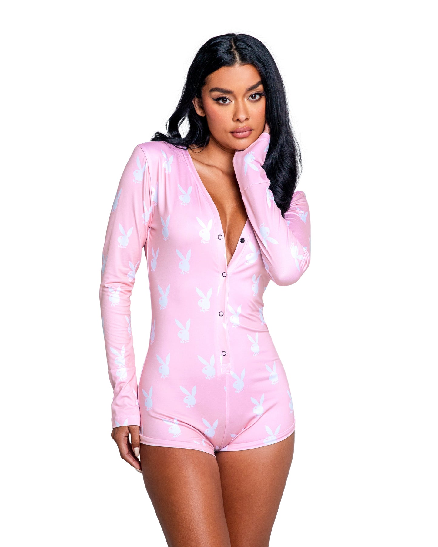 Blue Zone Planet | Playboy Slumber Bunny Romper-[Adult]-[Female]-Small/Medium-Pink/White-2022 Online Blue Zone Planet