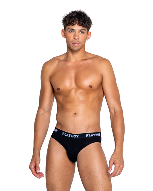 Blue Zone Planet | Playboy Mens Modal Gym Briefs-[Adult]-[Female]-Small-Black/White-2022 Online Blue Zone Planet