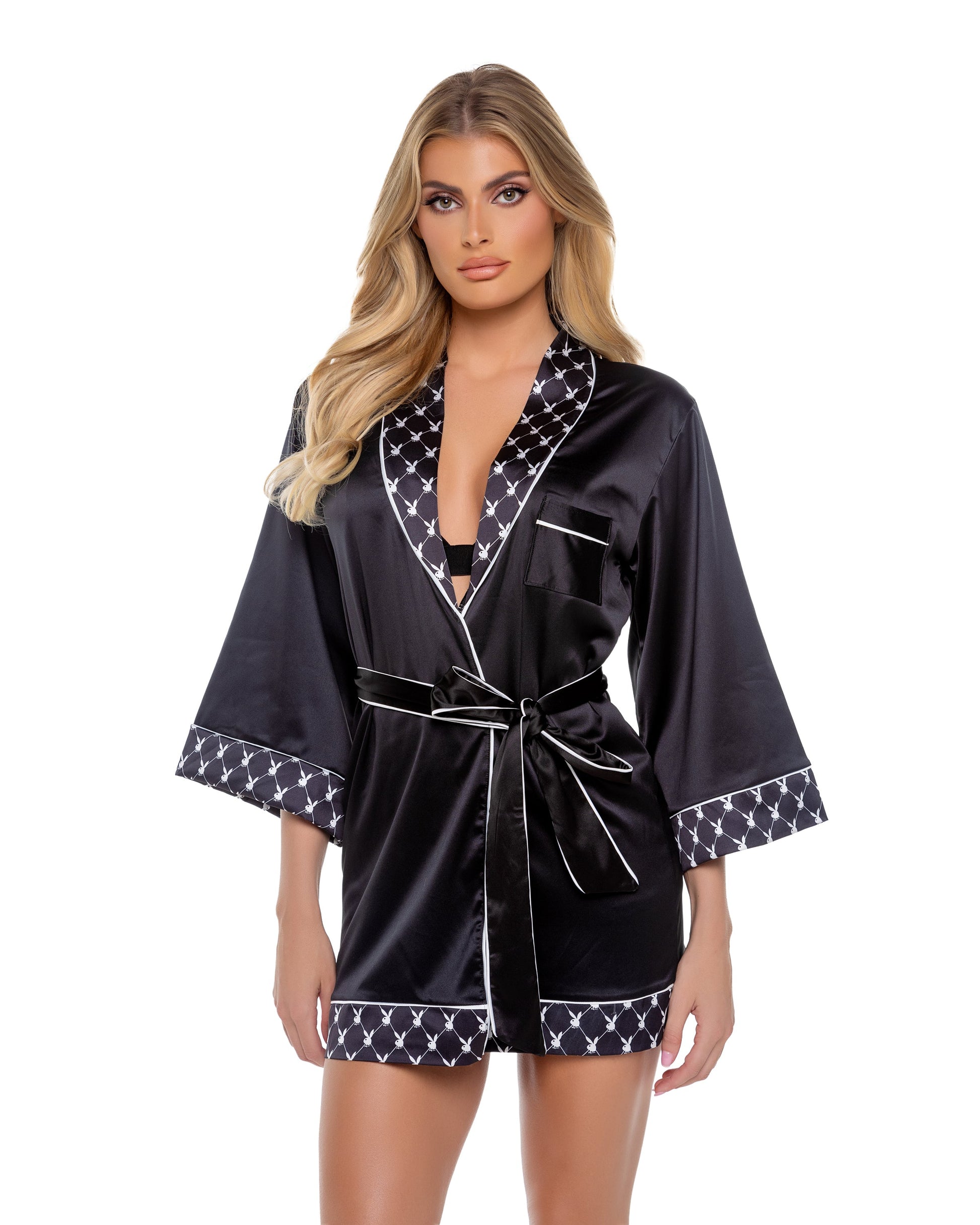 Playboy Bunny Smoke Lounge Robe-Lingerie-[Adult]-[Female]-Black-One Size-2022 Online Blue Zone Planet