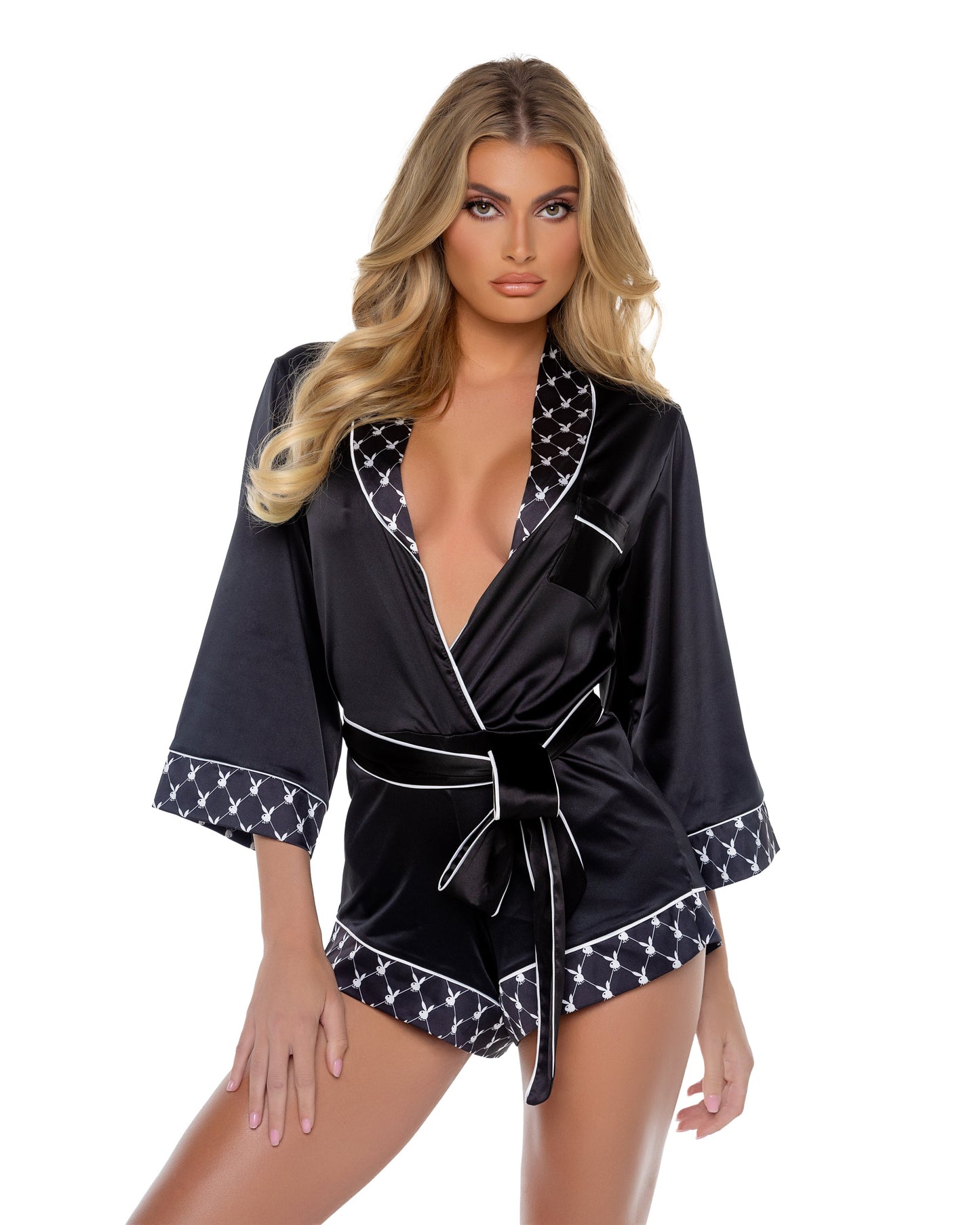 Playboy Bunny Smoke Lounge Romper-Lingerie-[Adult]-[Female]-Black-Small-2022 Online Blue Zone Planet