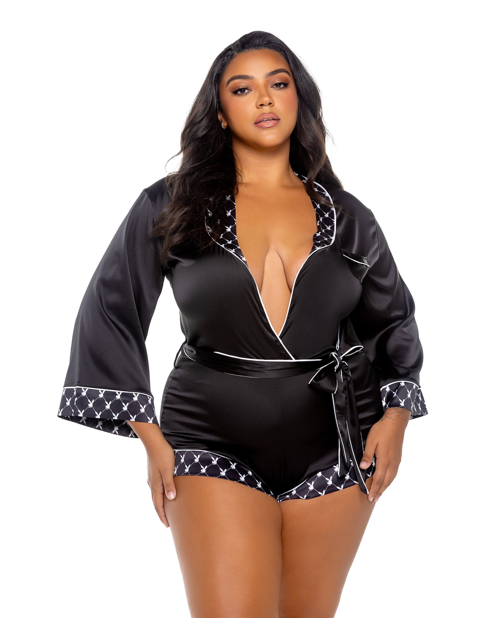 Playboy Bunny Smoke Lounge Romper-Lingerie-[Adult]-[Female]-Black-1X-2022 Online Blue Zone Planet