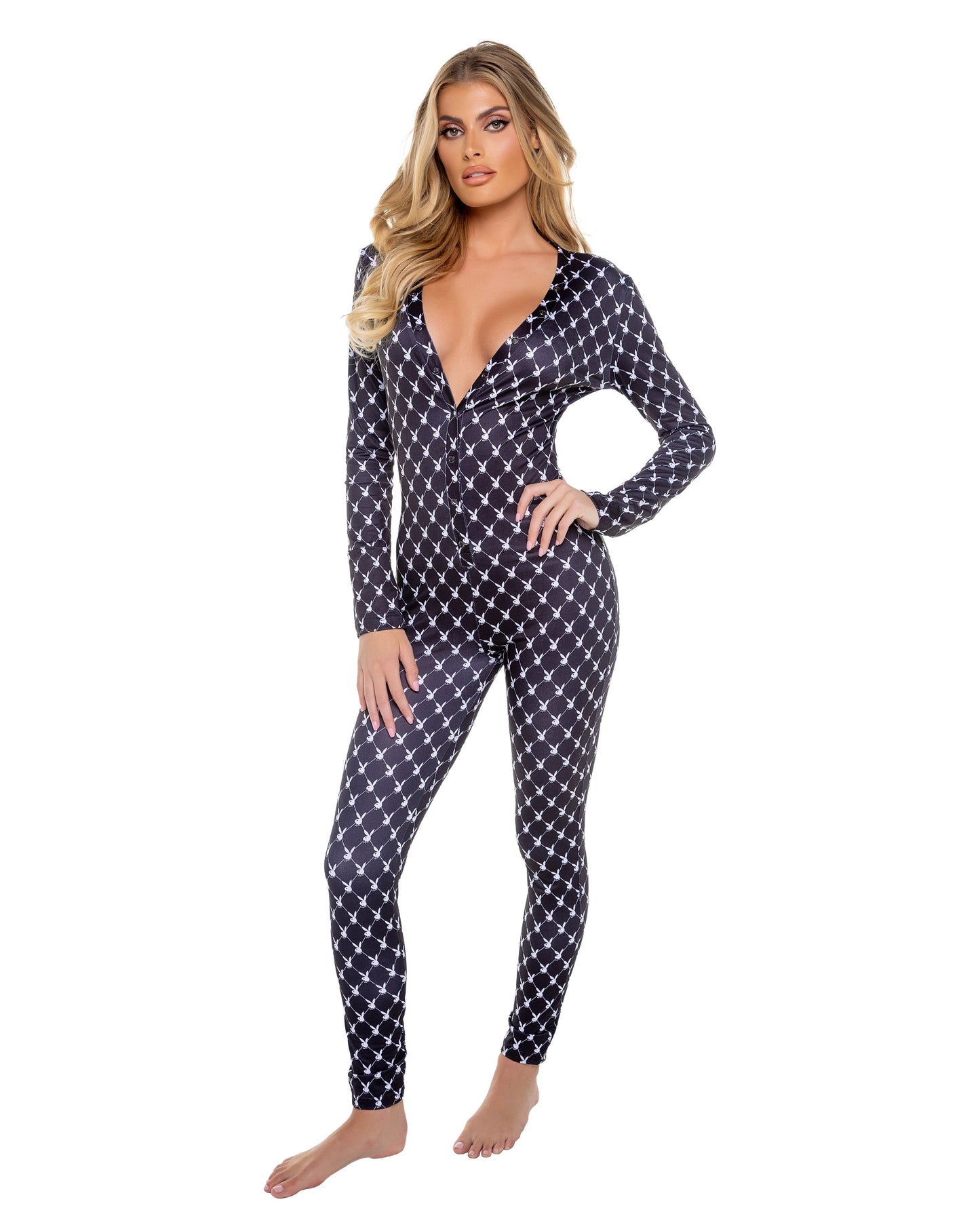 Playboy Bunny Cozy Lounge Union Suit-Lingerie-[Adult]-[Female]-Black/White-xs-2022 Online Blue Zone Planet