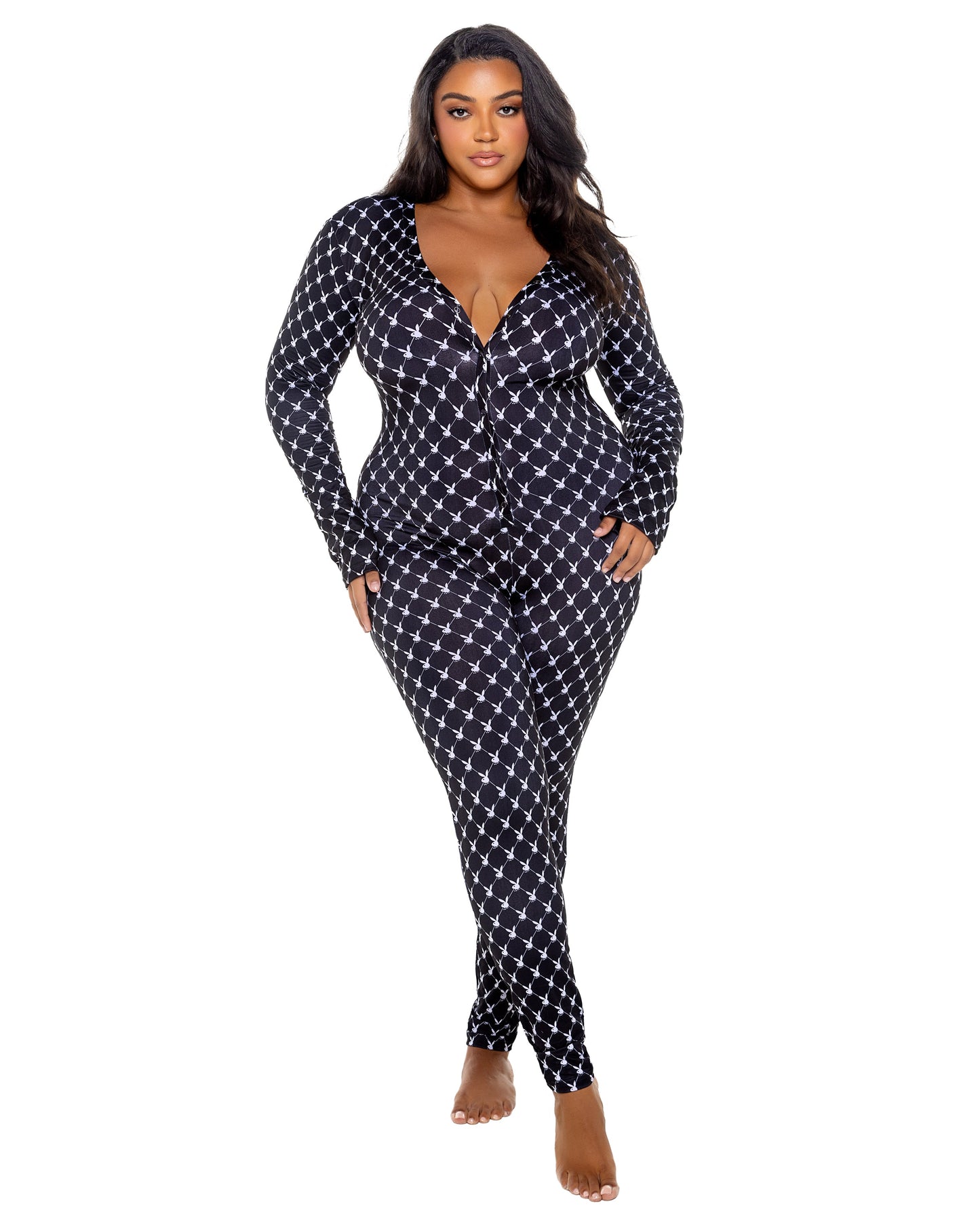 Playboy Bunny Cozy Lounge Union Suit-Lingerie-[Adult]-[Female]-Black/White-1-x-2-x-2022 Online Blue Zone Planet