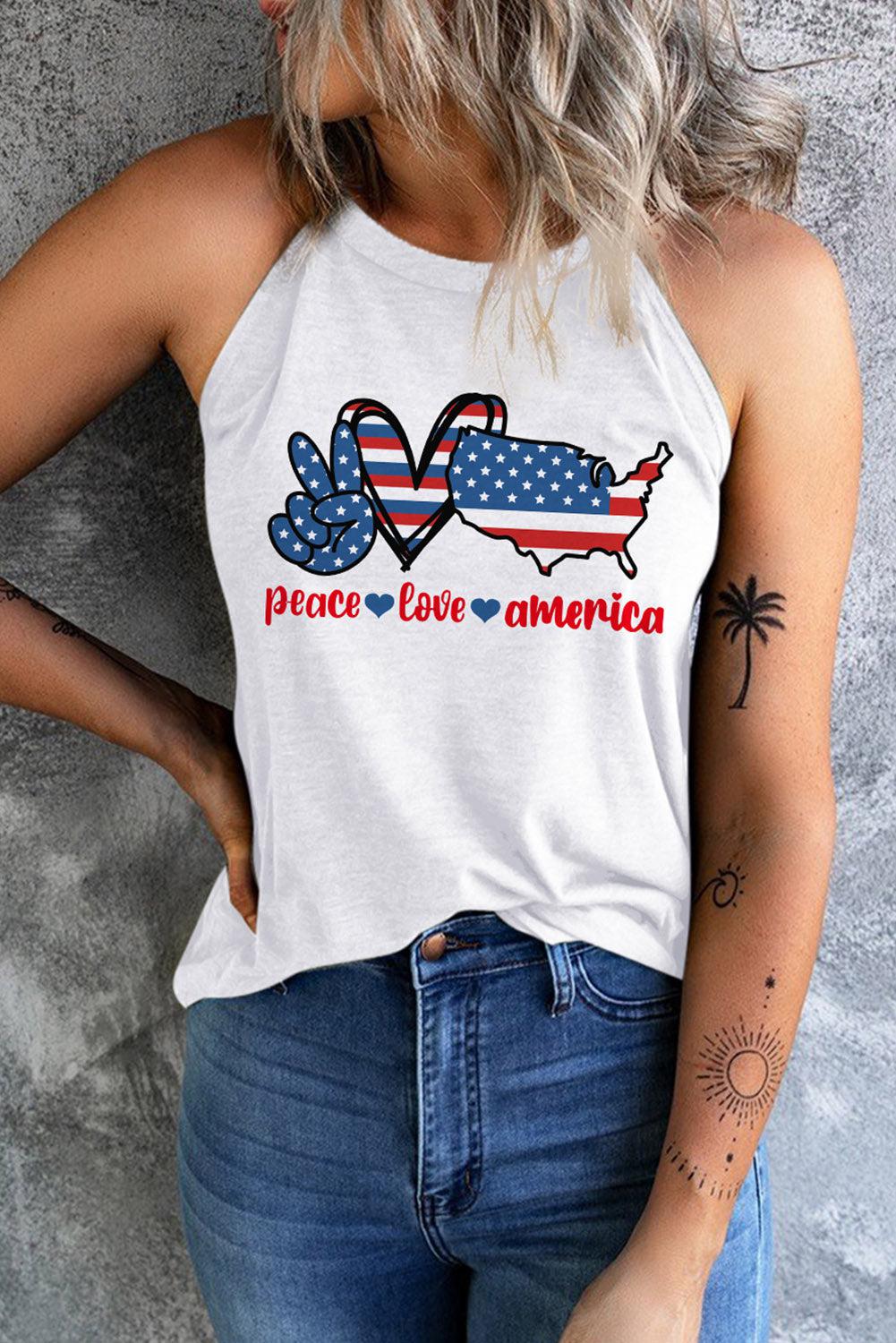 PEACE LOVE AMERICA Graphic Tank BLUE ZONE PLANET