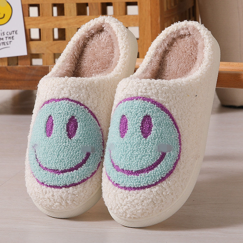 Colorful smiley face pattern cotton slippers indoor home plush warm slippers-[Adult]-[Female]-Pale green-36/37-2022 Online Blue Zone Planet