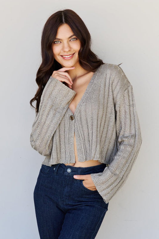 POL Hear Me Out Semi Cropped Ribbed Cardigan in Sage-CROP TOP-[Adult]-[Female]-Sage-S-2022 Online Blue Zone Planet
