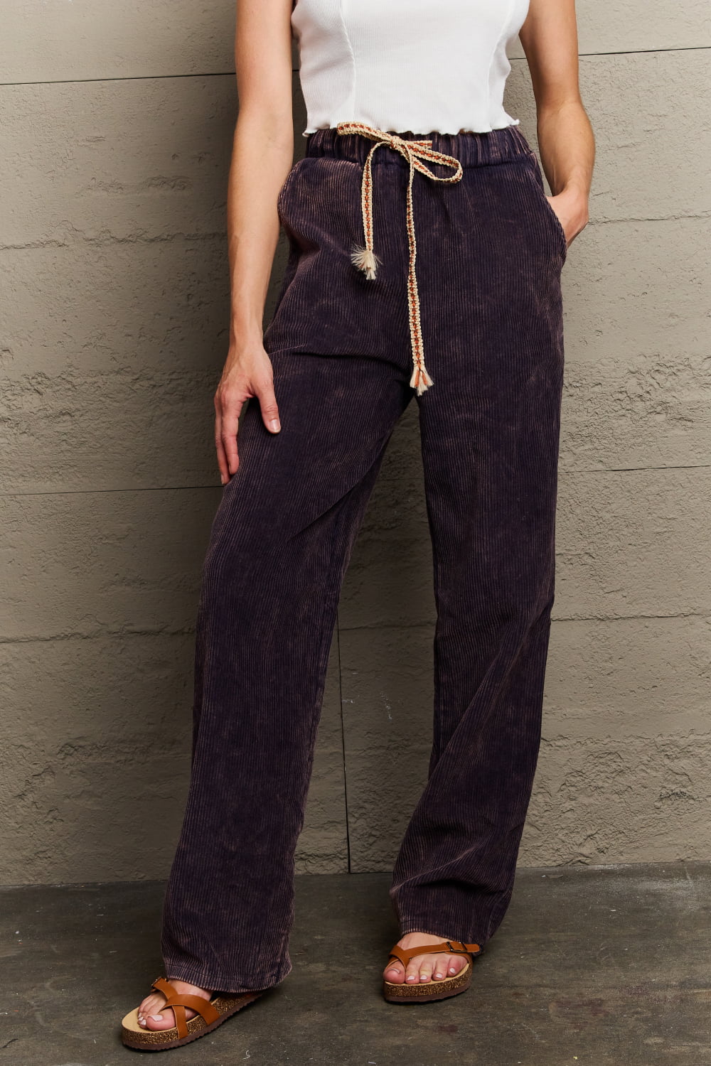 POL Leap Of Faith Corduroy Straight Fit Pants in Midnight Navy BLUE ZONE PLANET