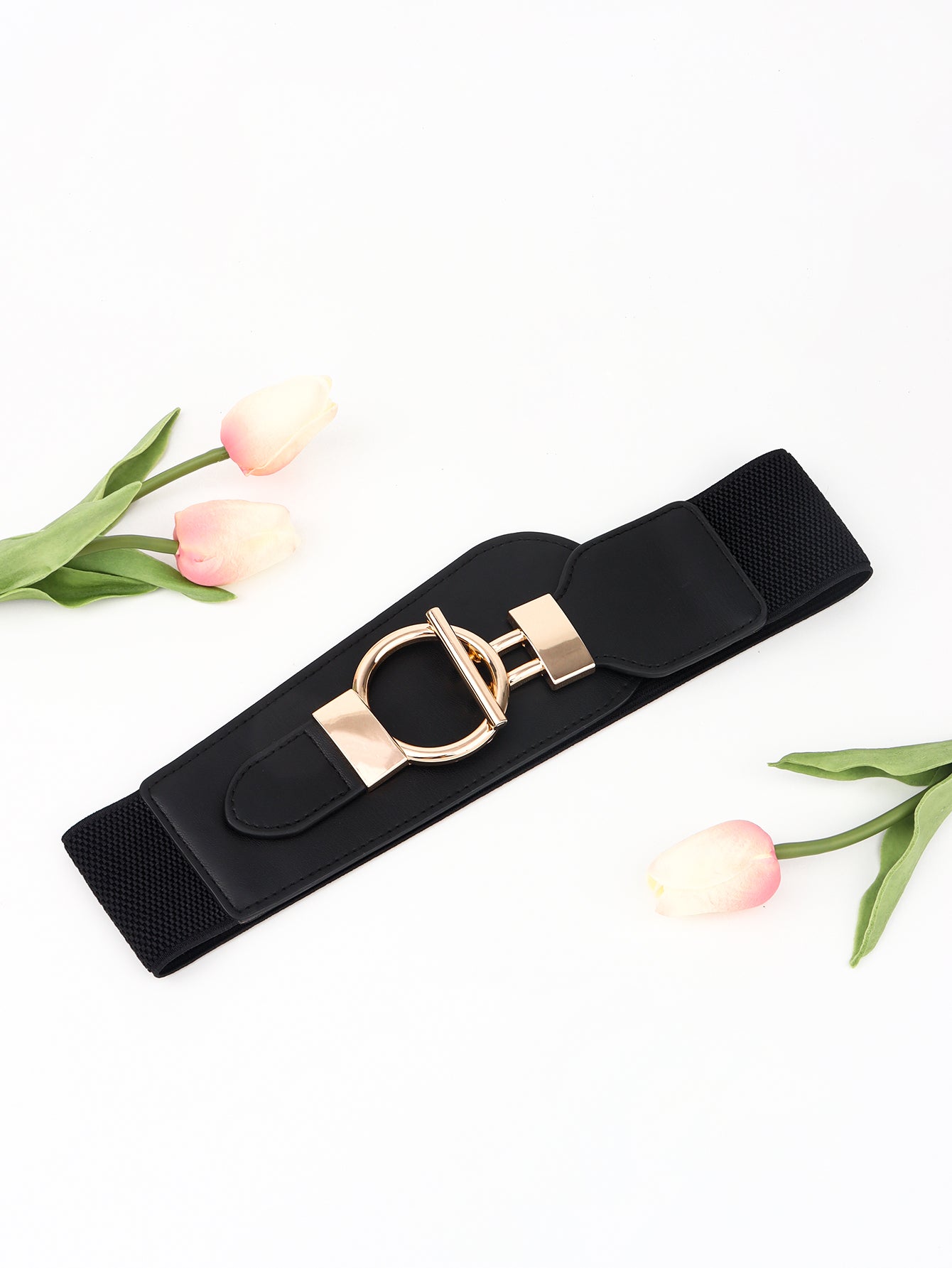 PU Elastic Wide Belt with Alloy Buckle BLUE ZONE PLANET