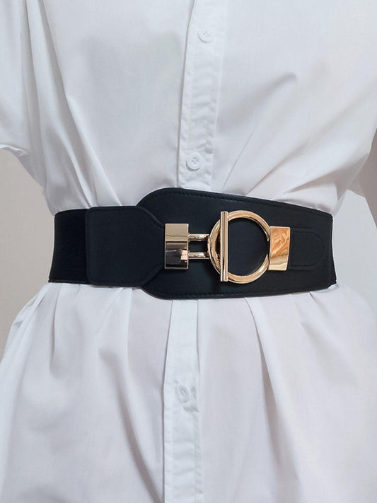 PU Elastic Wide Belt with Alloy Buckle BLUE ZONE PLANET