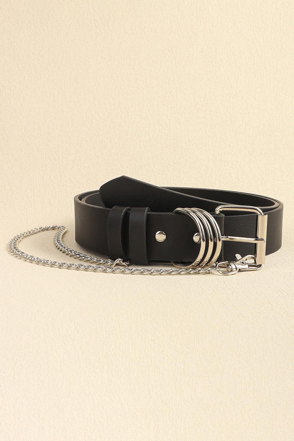 PU Leather Alloy Chain Belt BLUE ZONE PLANET