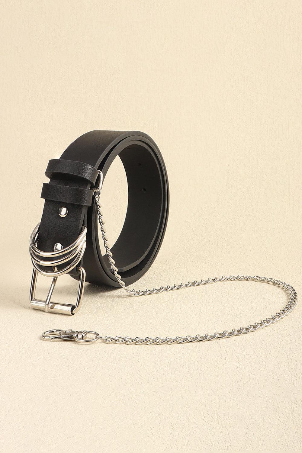 PU Leather Alloy Chain Belt BLUE ZONE PLANET