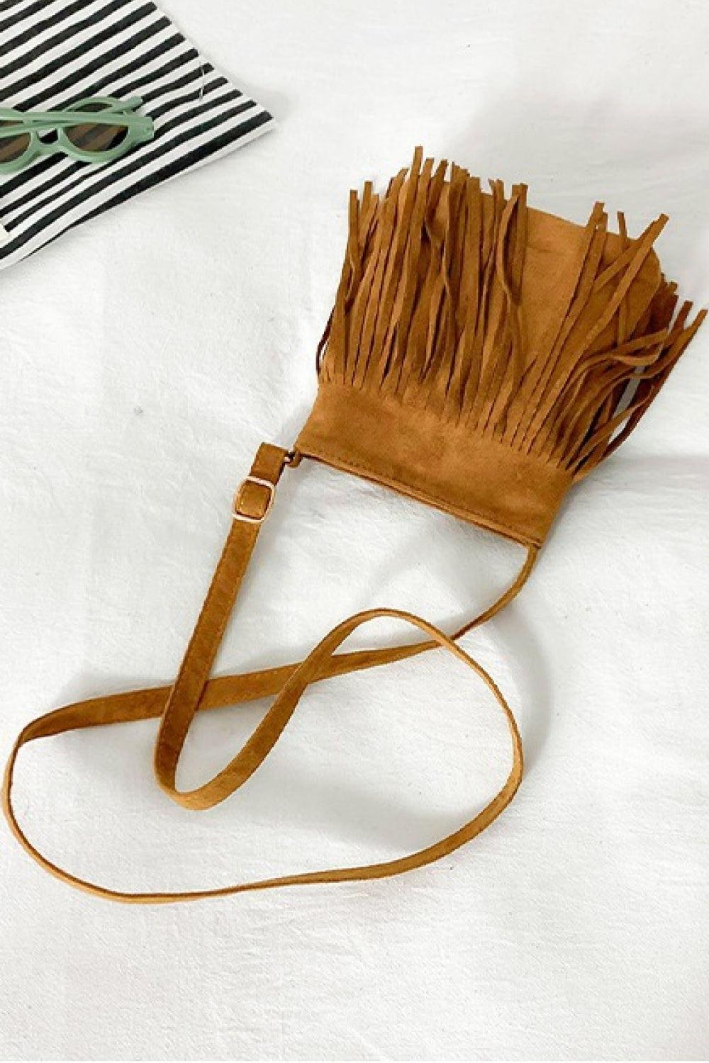 PU Leather Crossbody Bag with Fringe BLUE ZONE PLANET