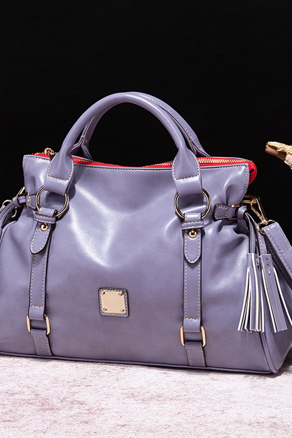 PU Leather Handbag with Tassels BLUE ZONE PLANET
