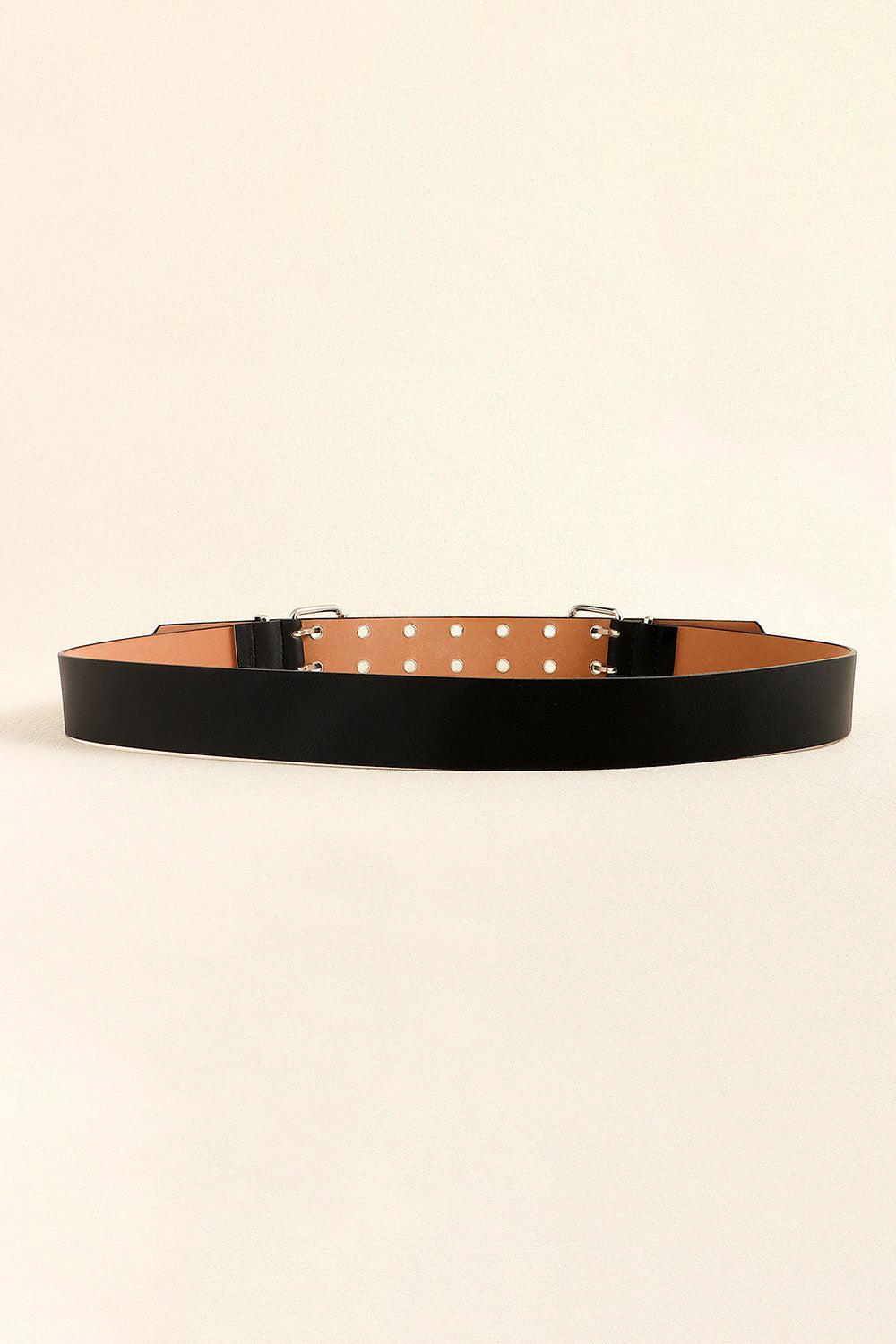 PU Leather Two Row Eyelet Belt BLUE ZONE PLANET