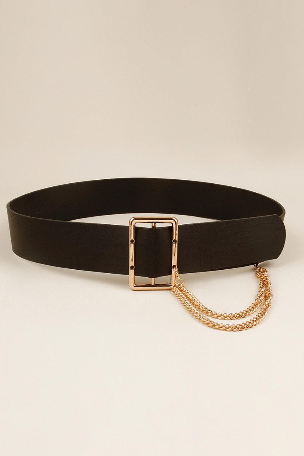 PU Leather Wide Belt with Chain BLUE ZONE PLANET