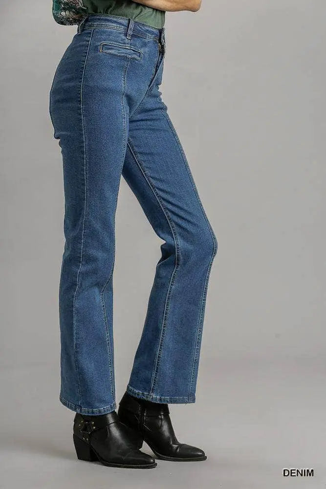 Panel Straight Cut Denim Jeans With Pockets Blue Zone Planet
