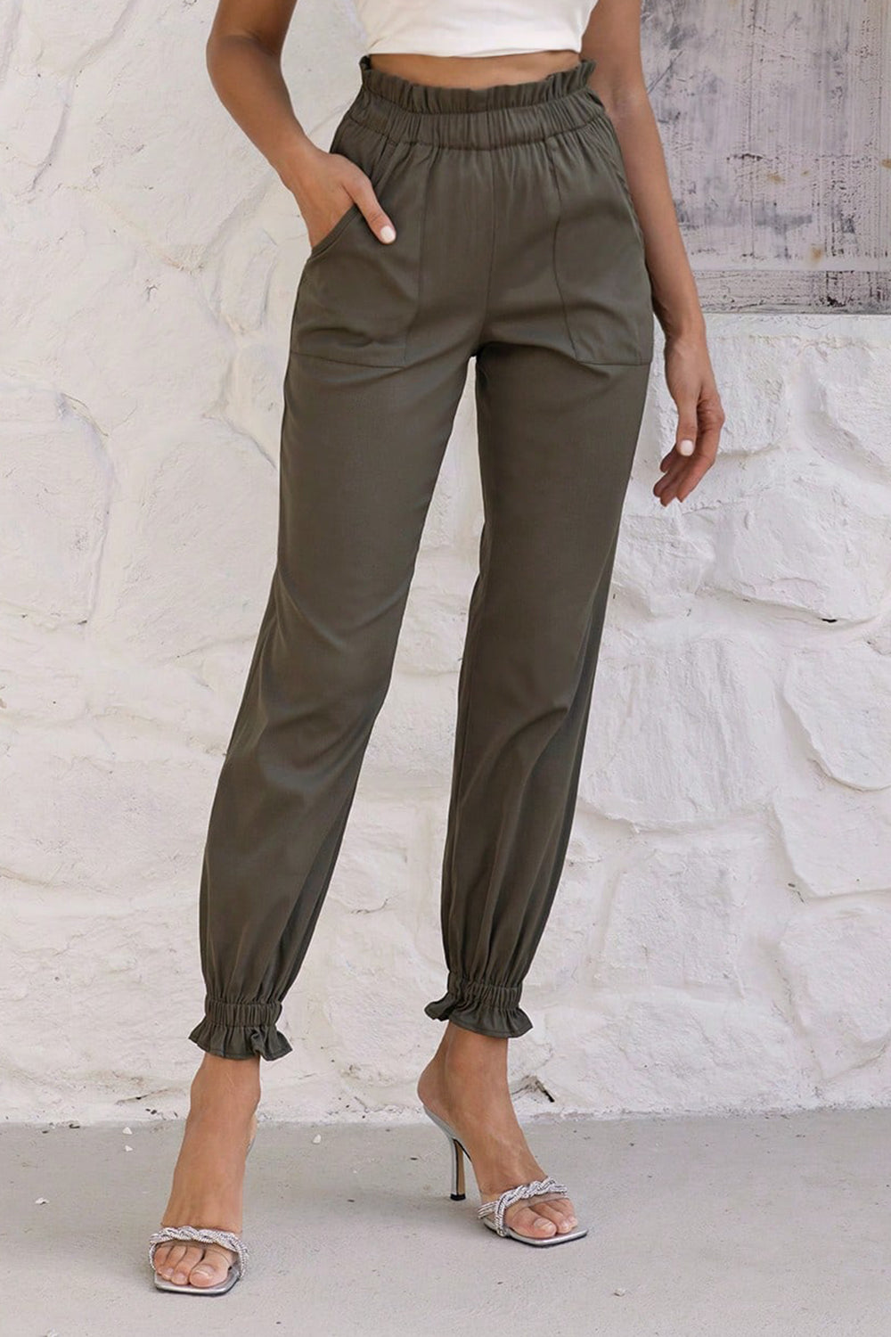 Paperbag Waist Pants with Pockets BLUE ZONE PLANET