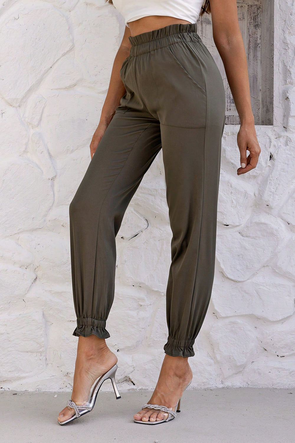 Paperbag Waist Pants with Pockets BLUE ZONE PLANET