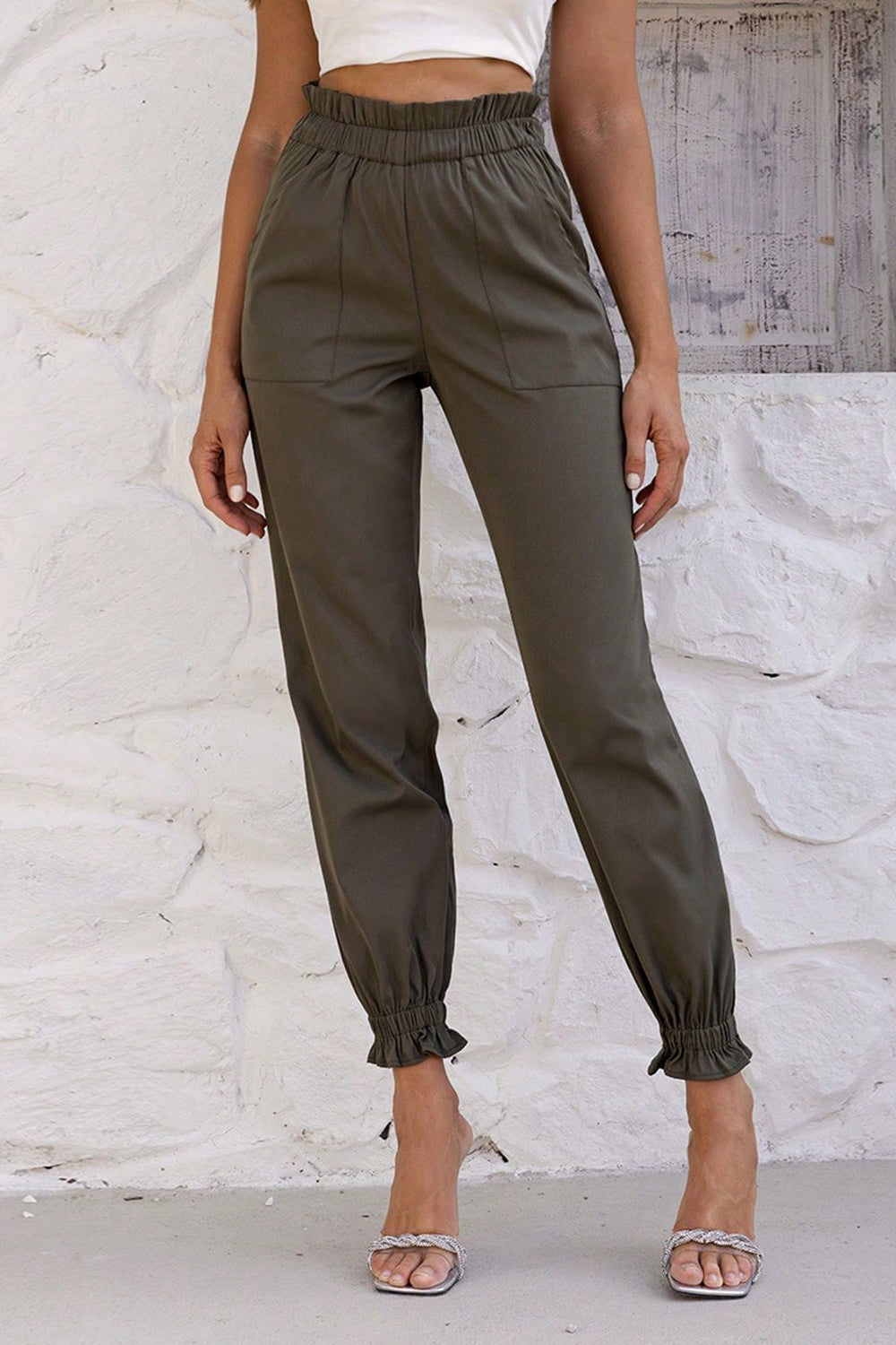 Paperbag Waist Pants with Pockets BLUE ZONE PLANET