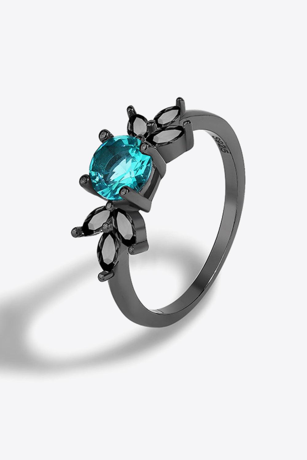 Paraiba Tourmaline and Zircon Leaf Ring BLUE ZONE PLANET