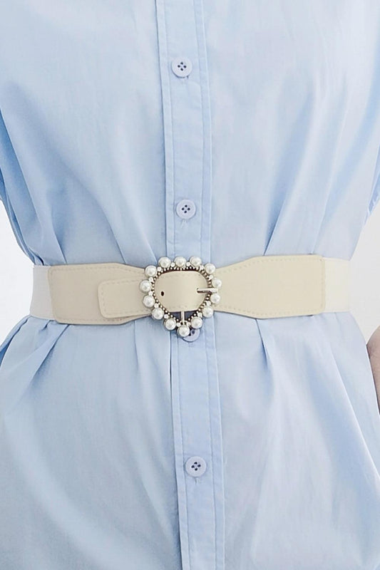 Pearl Heart Buckle Elastic Belt BLUE ZONE PLANET