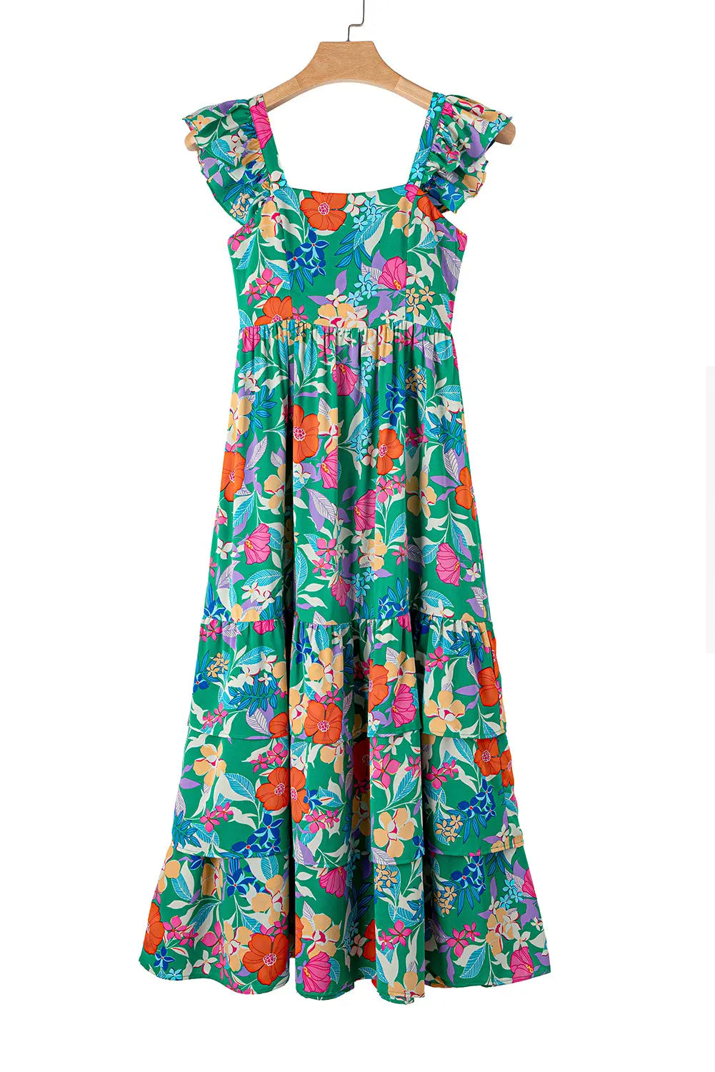Pink Floral Print Sleeveless Ruffle Tiered Maxi Dress Blue Zone Planet