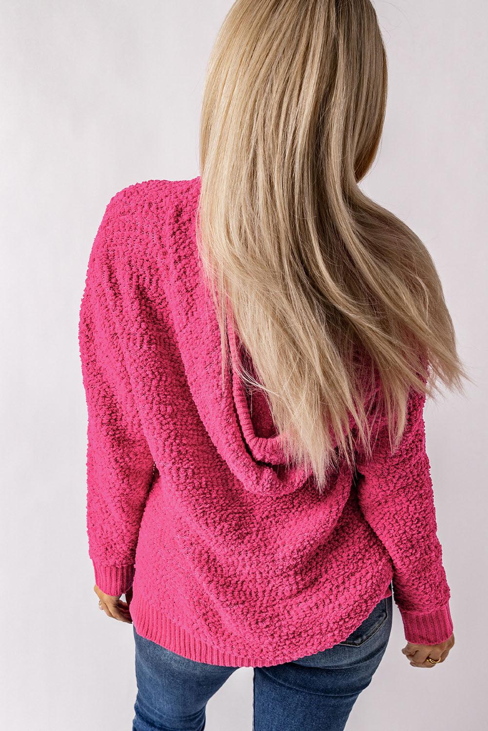 Pink Popcorn Knit Slit Hooded Sweater BLUE ZONE PLANET