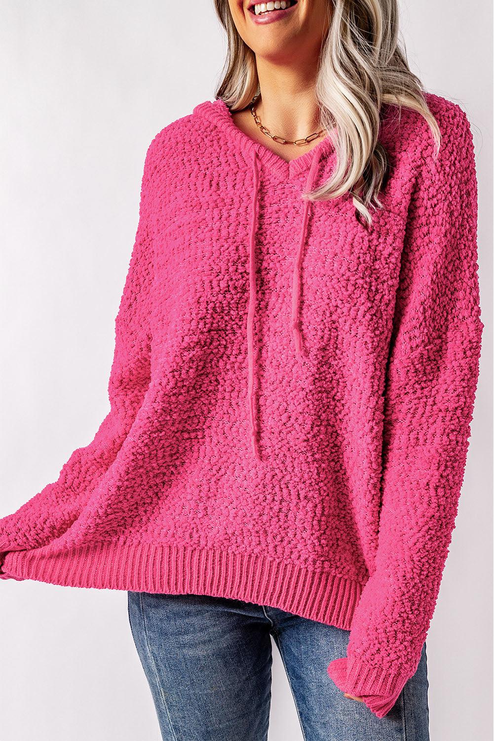 Pink Popcorn Knit Slit Hooded Sweater BLUE ZONE PLANET