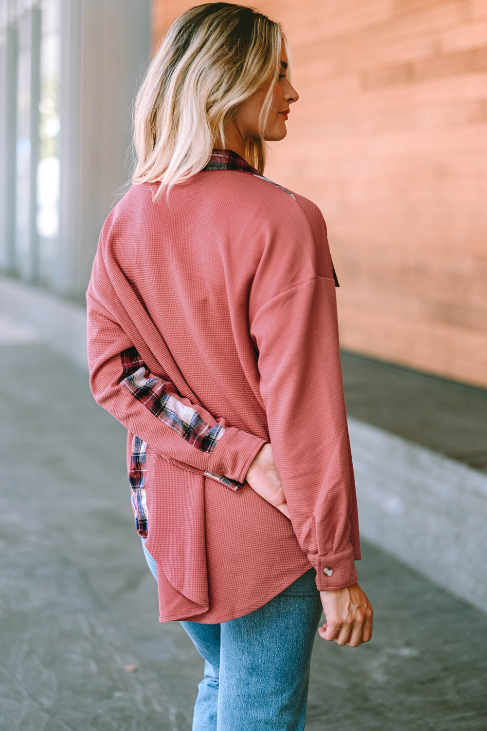 Plaid Button Down Collared Jacket BLUE ZONE PLANET