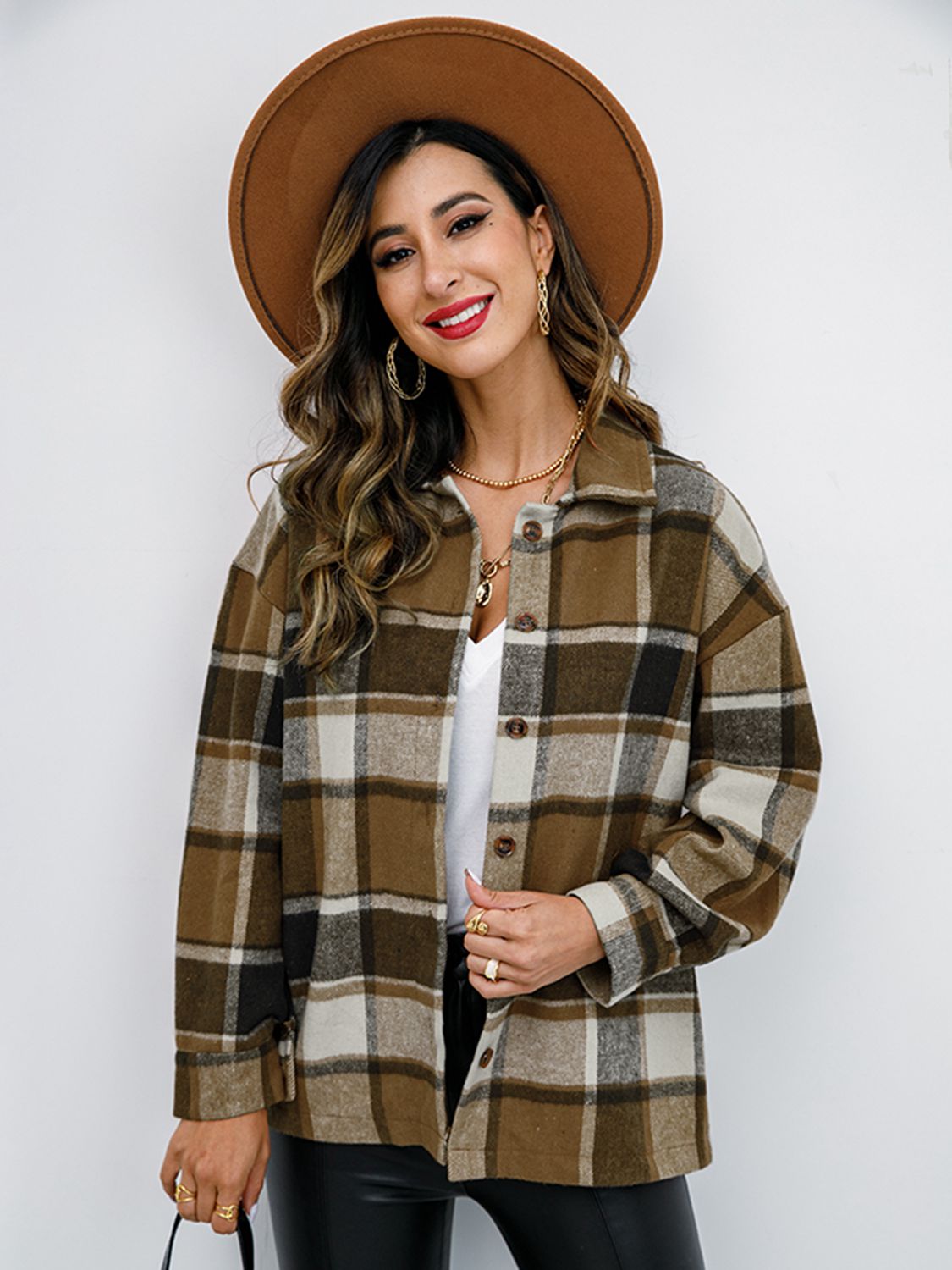 Plaid Button-Down Jacket BLUE ZONE PLANET