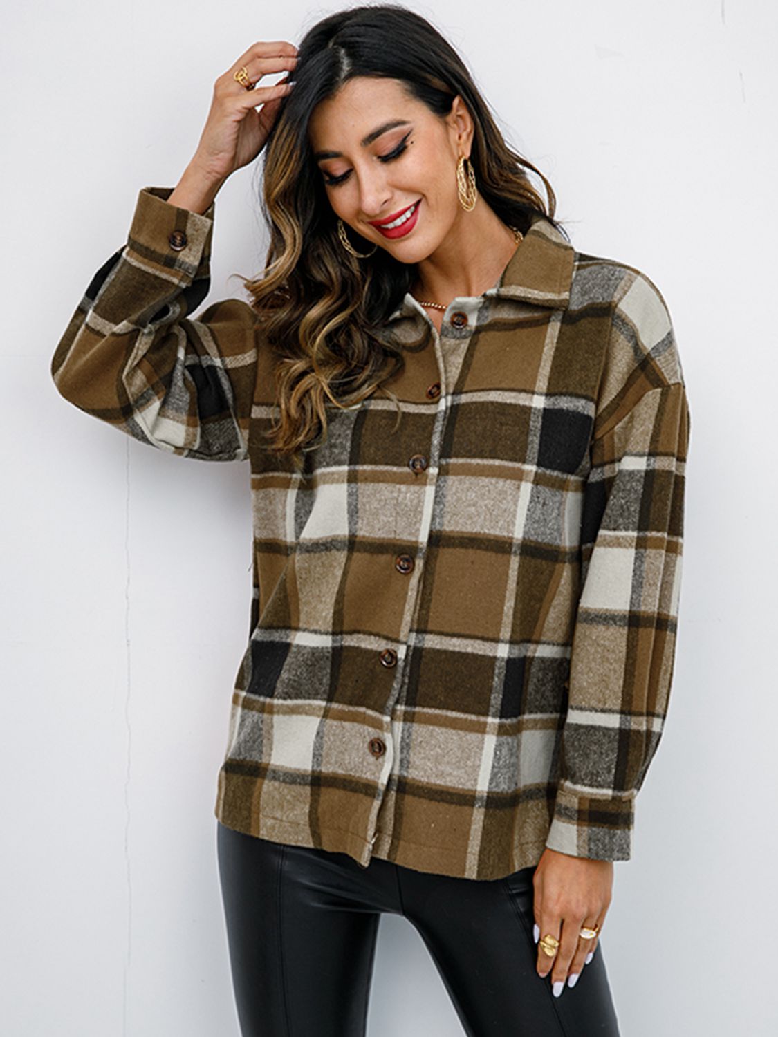 Plaid Button-Down Jacket BLUE ZONE PLANET