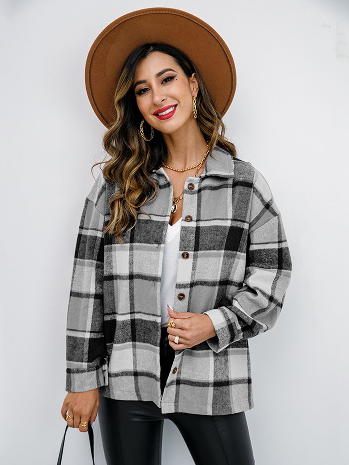 Plaid Button-Down Jacket BLUE ZONE PLANET