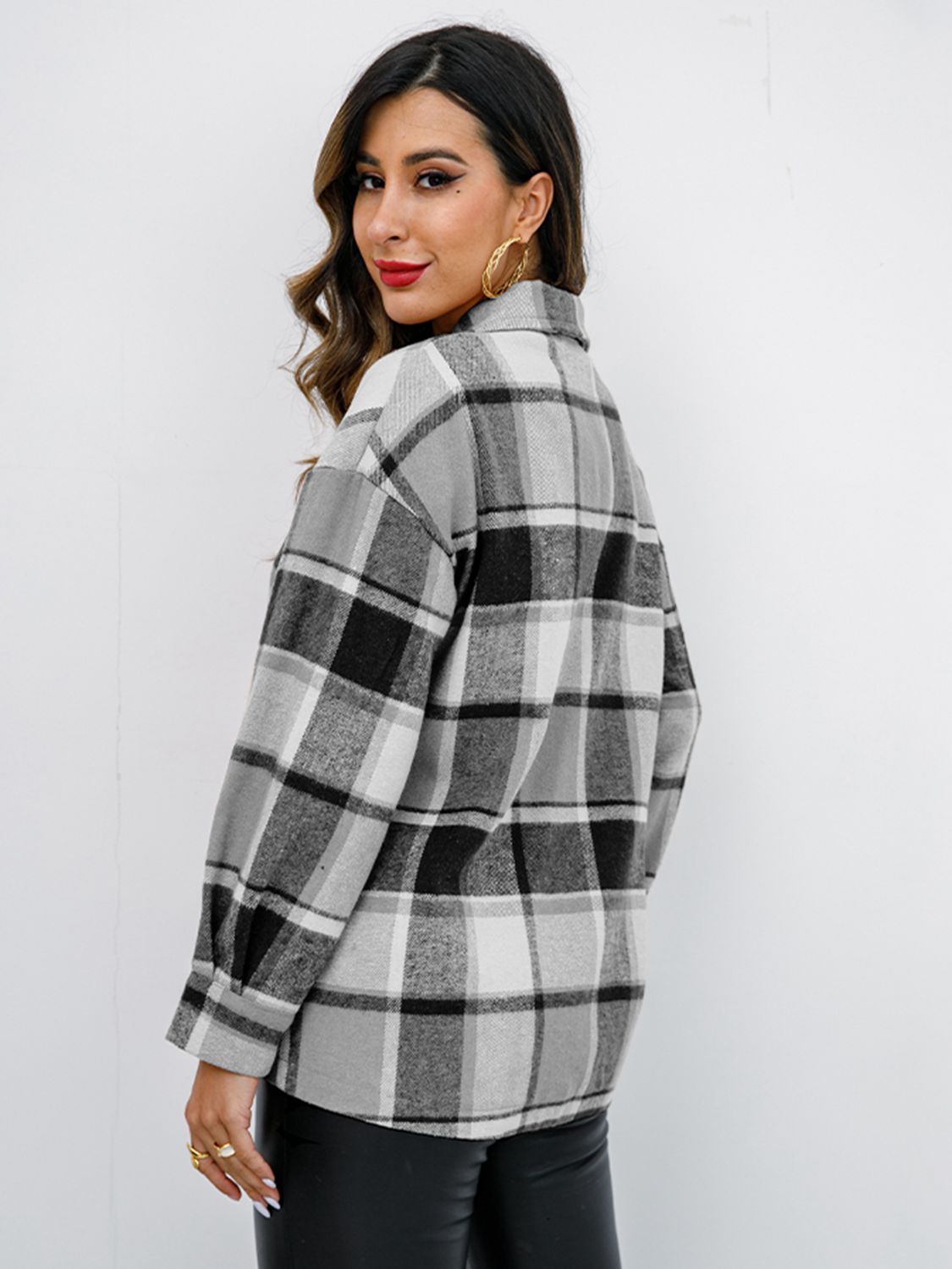 Plaid Button-Down Jacket BLUE ZONE PLANET