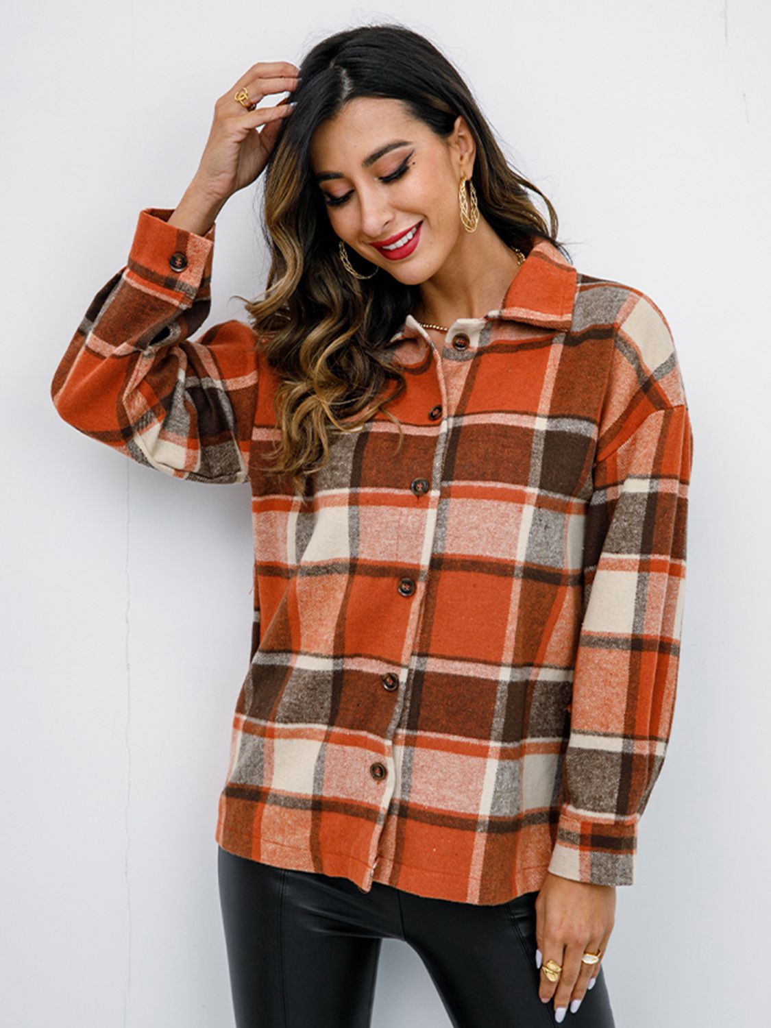 Plaid Button-Down Jacket BLUE ZONE PLANET