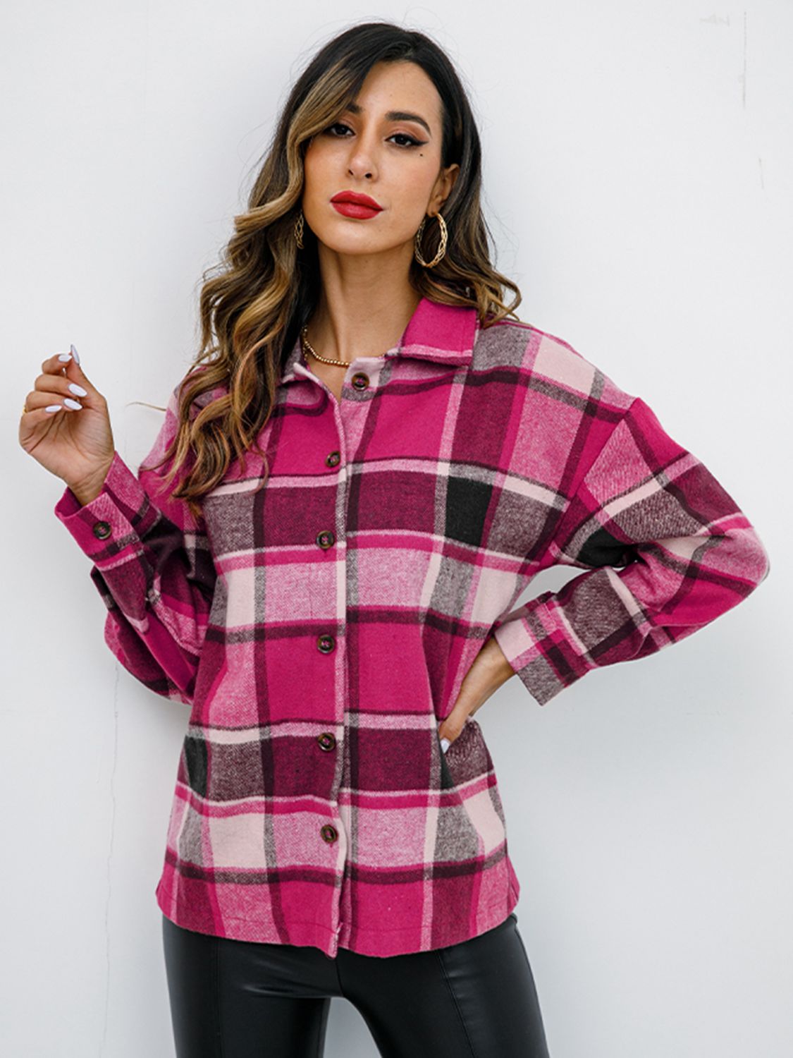 Plaid Button-Down Jacket BLUE ZONE PLANET