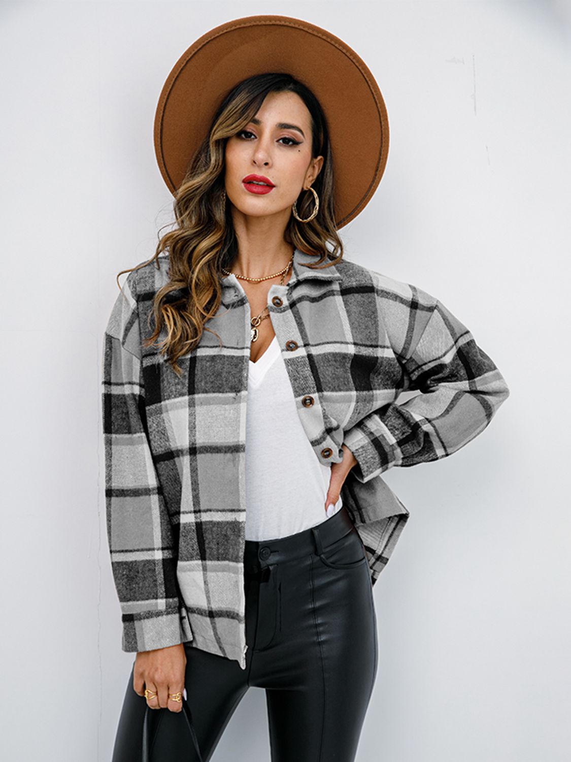 Plaid Button-Down Jacket BLUE ZONE PLANET