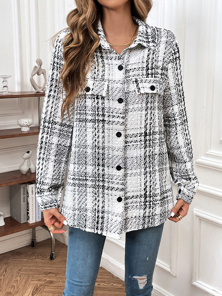 Plaid Button Down Jacket BLUE ZONE PLANET